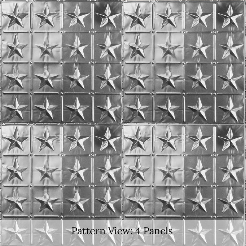 Brushed Satin Nickel Americana Star Metal Ceiling Tiles, 24" x 24"