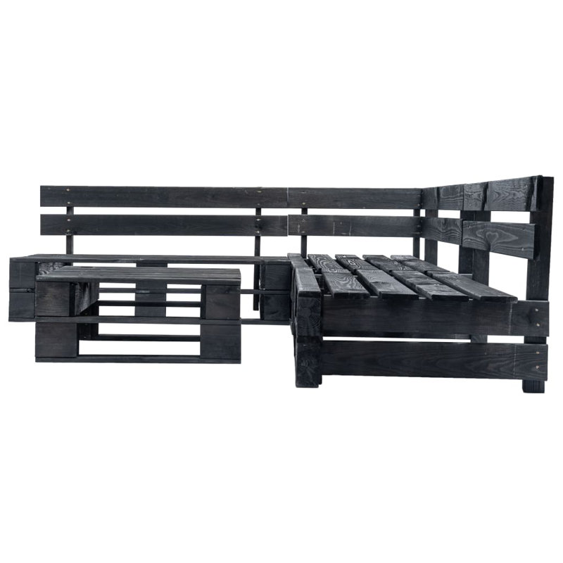 Armaghan Solid Wood 4 - Person Seating Group, Black
