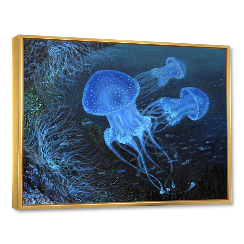 " Dance Under Water ", 30" H x 40" W x 1.5" D, Gold Floater Framed