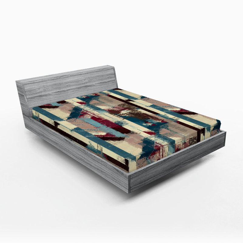 Drap-housse rustique Ambesonne, Cream/Raspberry/Sea Blue Abstract, Drap-housse très grand californien