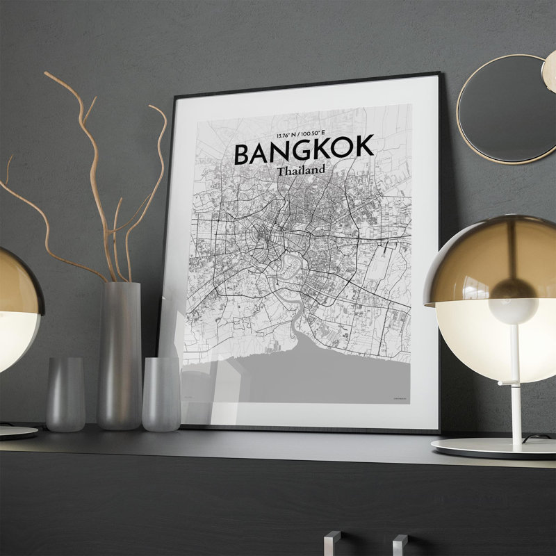 Bangkok City Map In Tones - No Frame Print, 24cm H x 18cm W x 0.05cm D