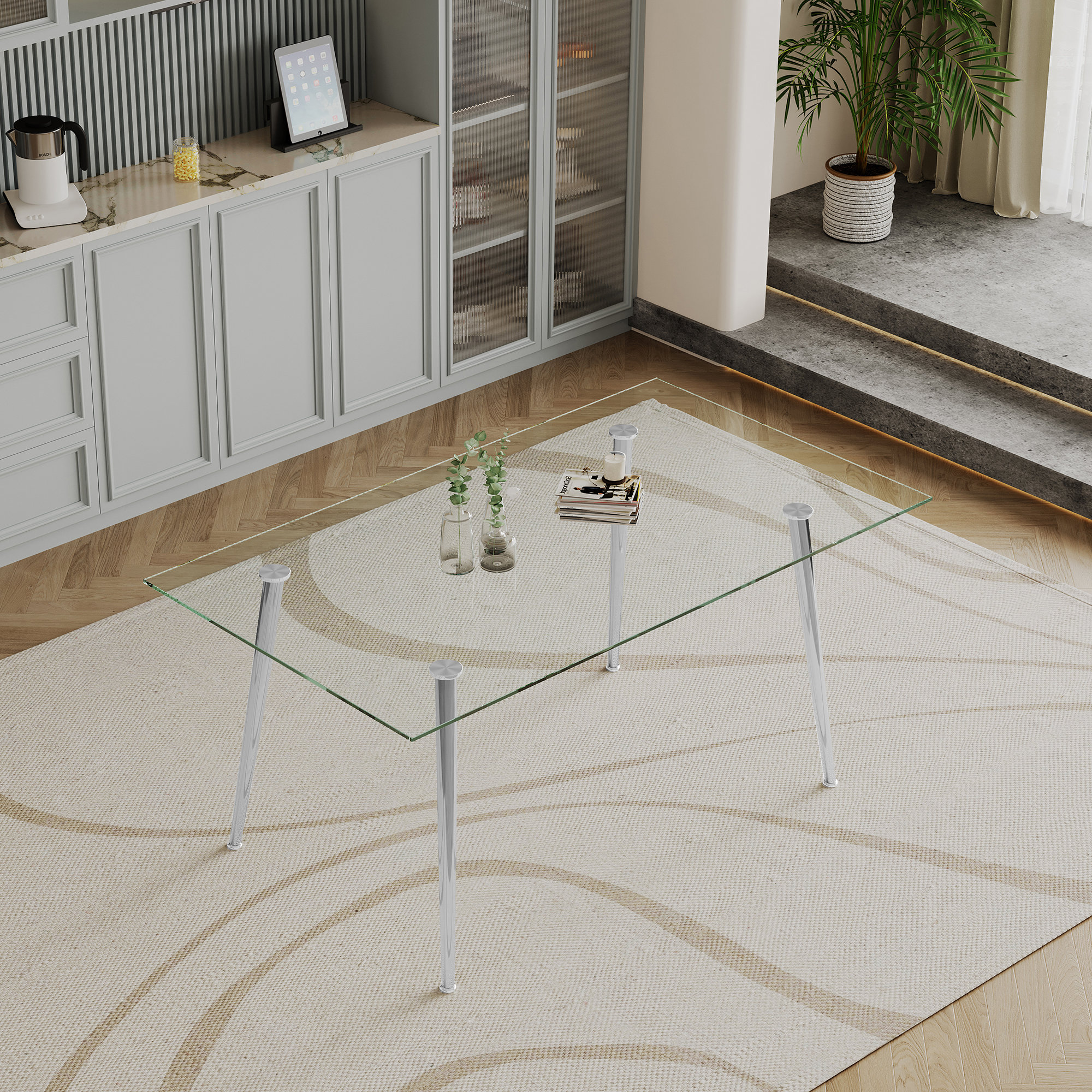 Westco Furniture Glass Top Metal Base Dining Table Wayfair