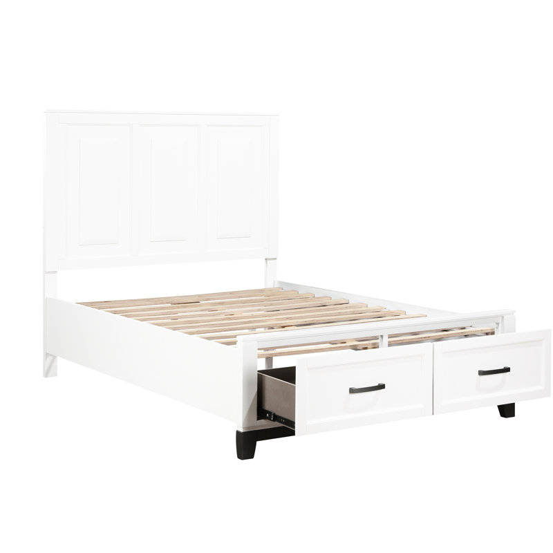 Lit plateforme de style rustique avec finition blanche et espace de rangement pleine grandeur polyvalent