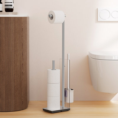 Freestanding Toilet Paper Holder With Toilet Brush