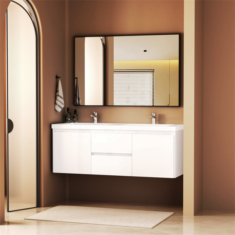 Ensemble de meuble-lavabo mural 60 po avec 2 tiroirs et portes