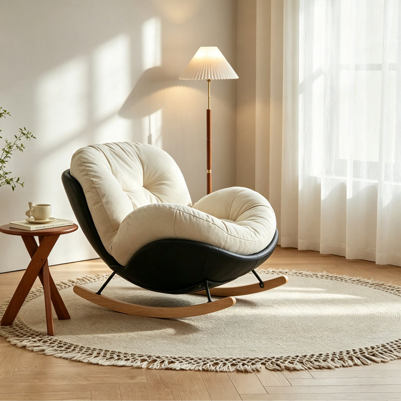 Chaise berçante en suède blanc moderne, Noir