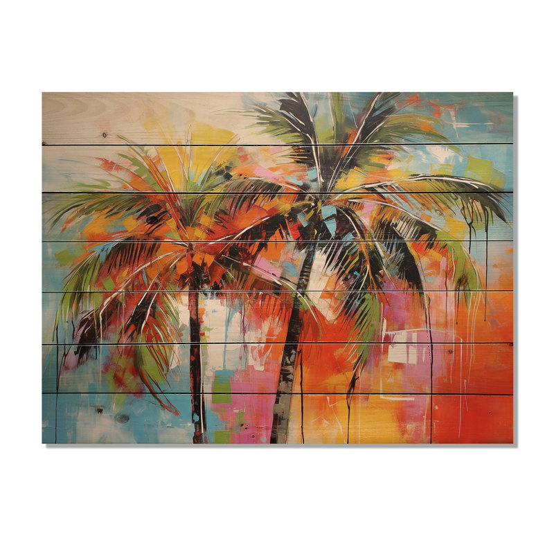 Popart palmiers I sur bois, H 24 po x l 32 po x P 0,78 po