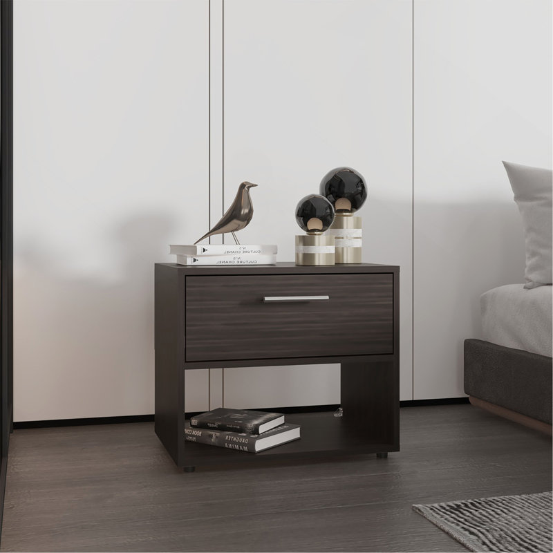 Nightstand, 1 Drawer, 1 Shelf, 4 Legs, Walnut