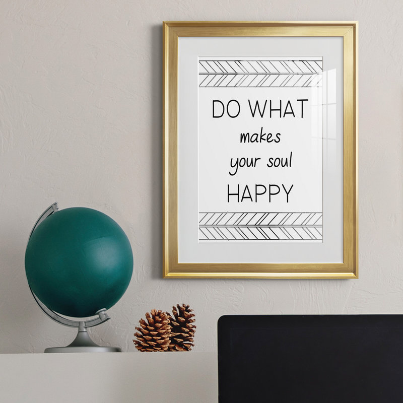 Your Soul Happy - art textuel avec cadre photo, Or, H 18,5 po x l 24,5 po x P 1,5 po