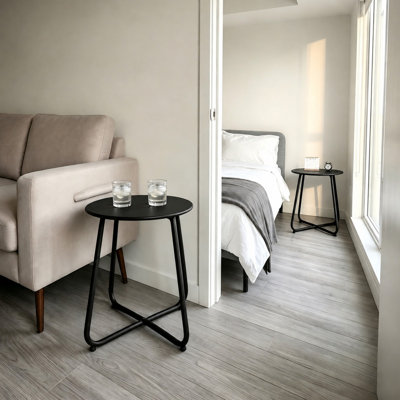 Petite table d'appoint ronde en métal de 45 cm (18 pouces), table d'extérieur, table de chevet, portable et résistante aux intempéries pour patio, maison, intérieur, bureau, balcon, jardin, salon, chambre (noir, ensemble de 2)