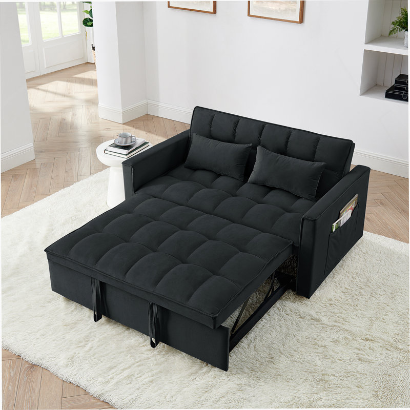 Cubbindall Upholstered Convertible Sofa Bed,Sleeper Sofa,Velvet Sofa,Modern Sofa,Accent Sofa, Black Teddy 1