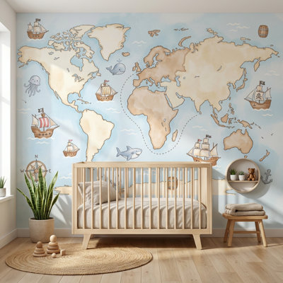 Papier peint carte du monde océan nautique