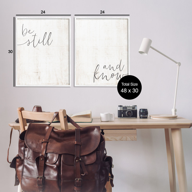 «Be Still And Know Calligraphy», phrase inspirante LUX + Me Designs, H 30 po x l 24 po, Giclée encadrée blanc bord de mer
