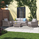 Moyeda Wicker Fully Assembled 4 - Person Seating Group with Cushions | All-Weather Wicker Sectional