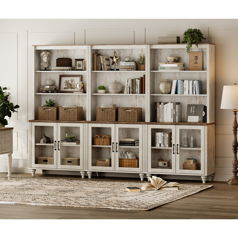 Bibliothèque en bois massif et manufacturé Scarlett, Blanc rustique