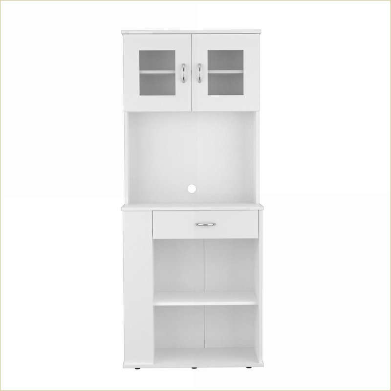 Garde-manger blanc, 8 tiroirs et 1 tablette avec comptoir pour micro-ondes | H 66,9 po x l 27,5 po x P 13,7 po | Panneau de particules | Finition lisse