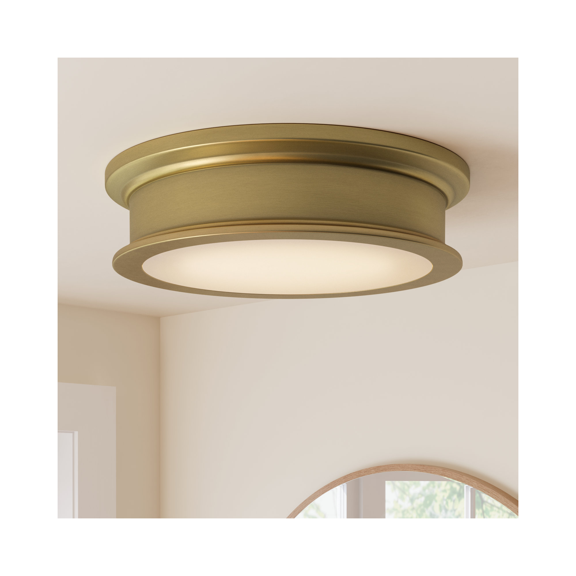 Rosanne 3 Light Glass Flush Mount, Warm Brass