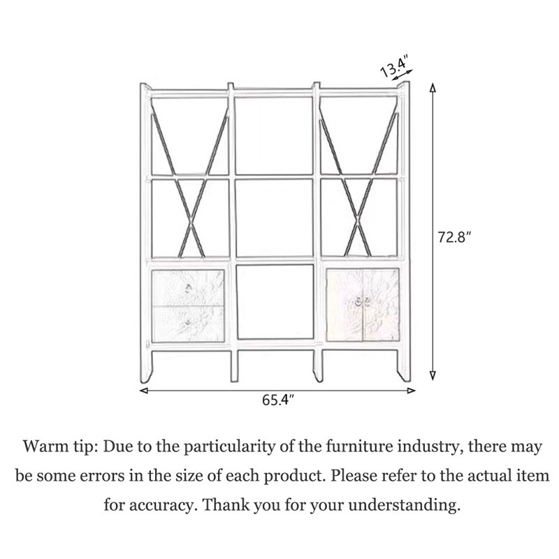 Wood and Metal Combination Bookshelf with Drawers