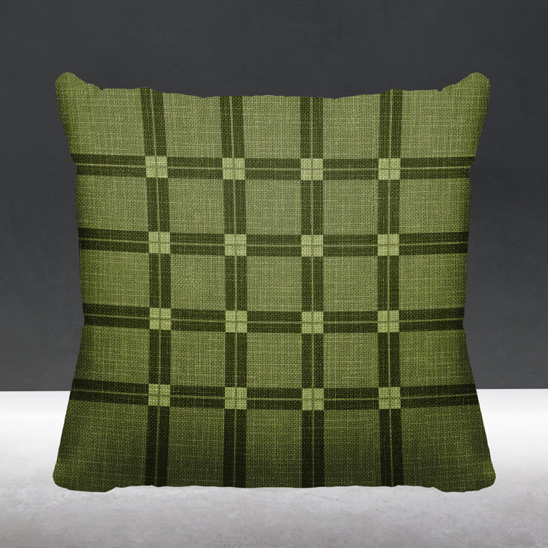 Plaid Outdoor Reversible Throw Pillow, 17" W x 17" H, Green