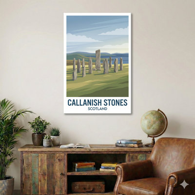 Callanish Stones, Scotland - Romantic Travel Poster of Ancient Standing Stones on the Isle of Lewis. Giclee Print on Wrapped Canvas. Wall Art, Home Decor - Monuments & Sculptures, Scotland 1 Piece Wrapped Canvas Wall Art