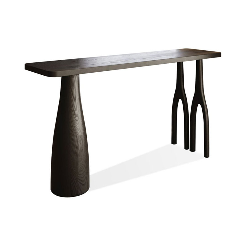 Table de bar droite noire en bois massif