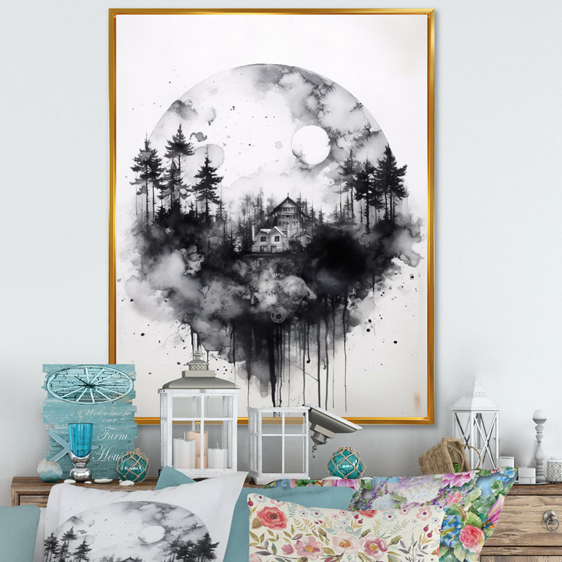 Cabine solitude sur toile, H 32 po x l 16 po x P 1 po, Cadre flottant doré