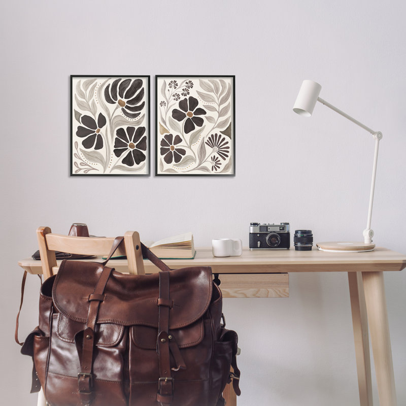 «Modern Neutral Petals», ensemble de 2 giclées encadrées par Véronique Charron, Giclée encadrée noir minuit
