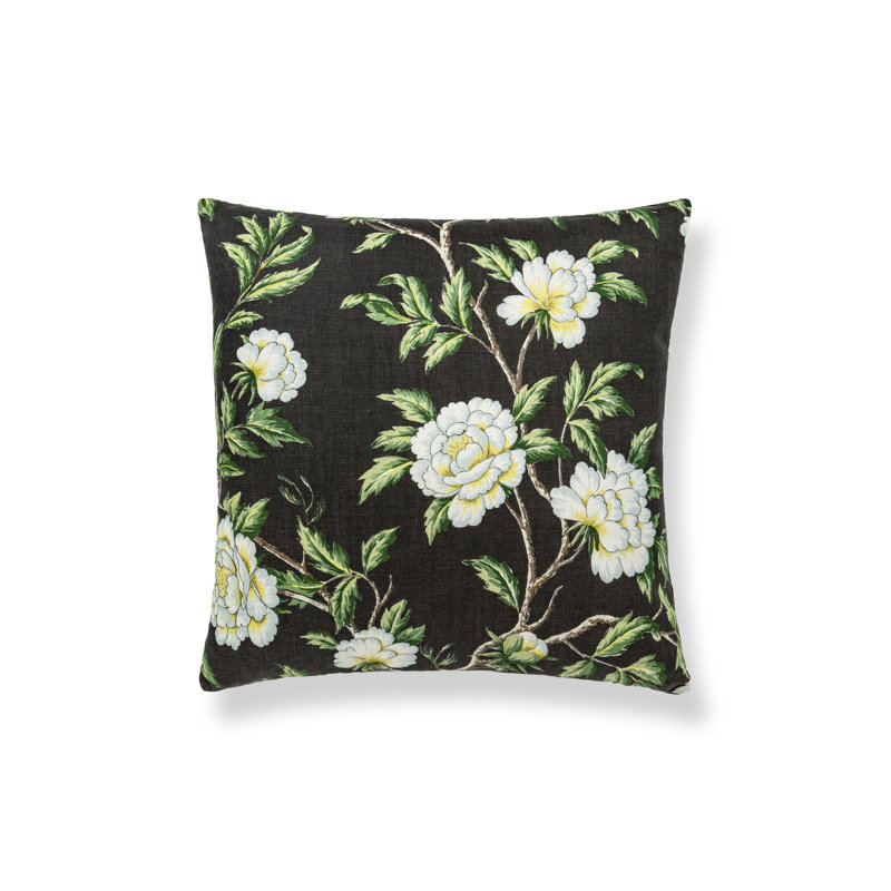 Peonia Linen Pillow, Onyx Floral