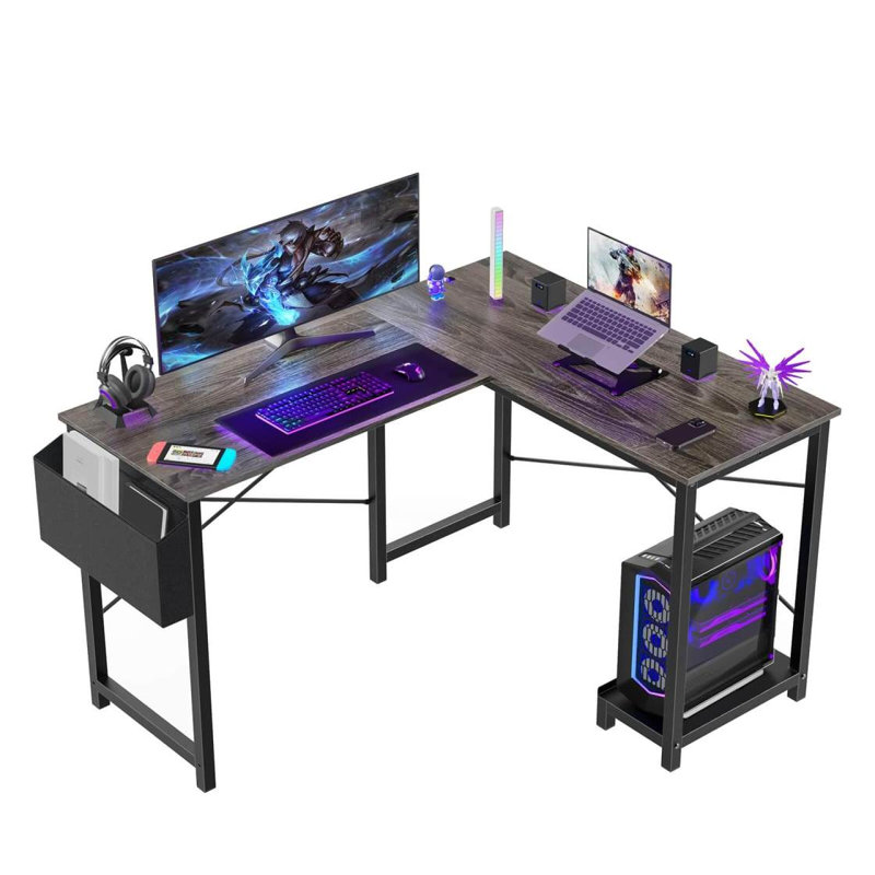 Bureau de jeu en L, Gris / Noir