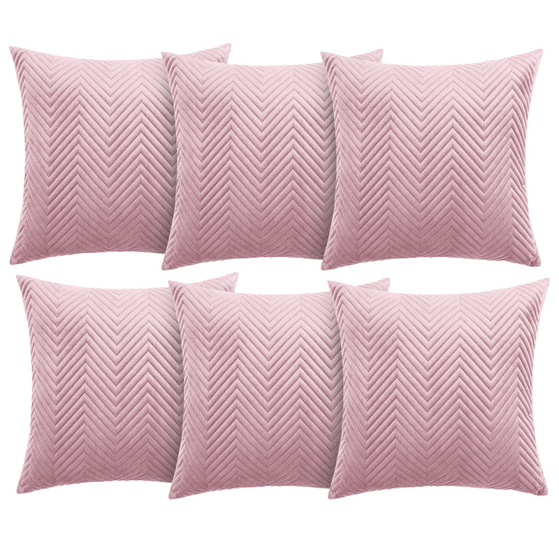 Aspire Homeware Embossed Square Velvet Cushion Cover, Pink, Pack of 6