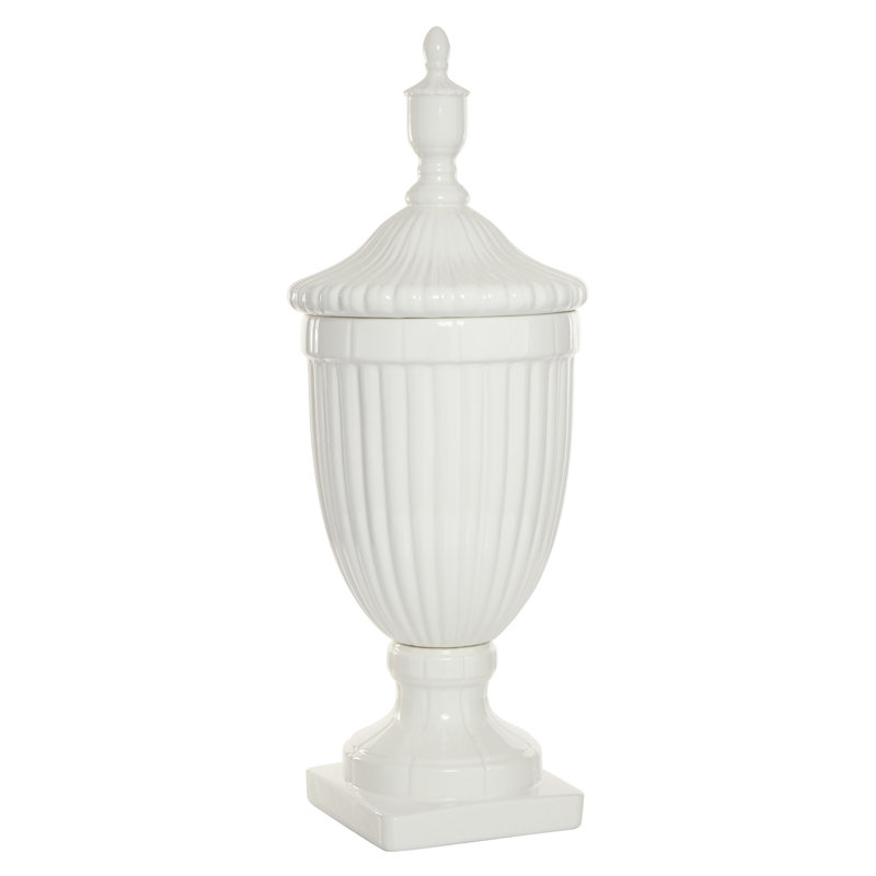Alpharetta ceramic jars with lid, Blanc, H 26 po x l 10 po x P 10 po