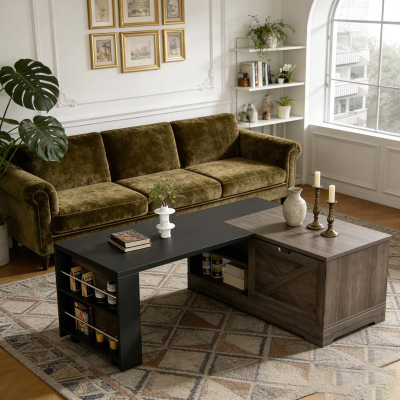 Table basse en bois, Brun + noir