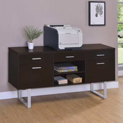 Cappuccino 5-Drawer Credenza With Open Shelving