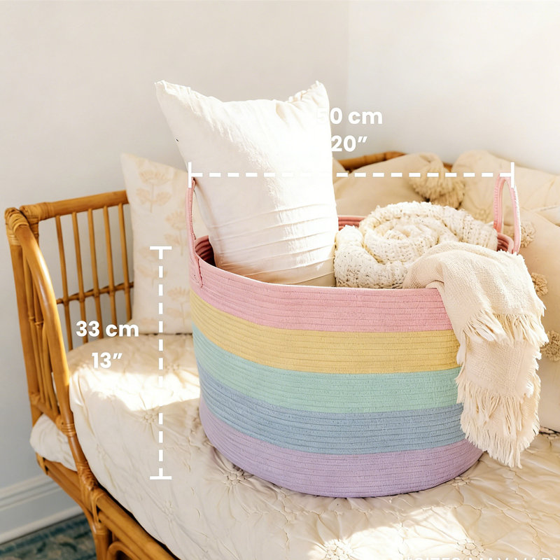 Handwoven Cotton Rope Mapes - Large Foldable & Sturdy, Natural Decorative Bin For Blankets, Toys, Laundry, Boho & Minimalist Home Decor
