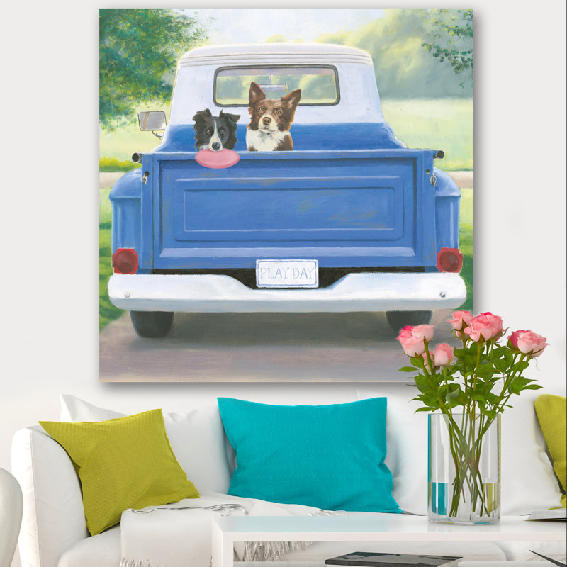 Dogs Play Day - Reproduction d'art sur toile tendue, H 46 po x l 46 po x P 1,5 po