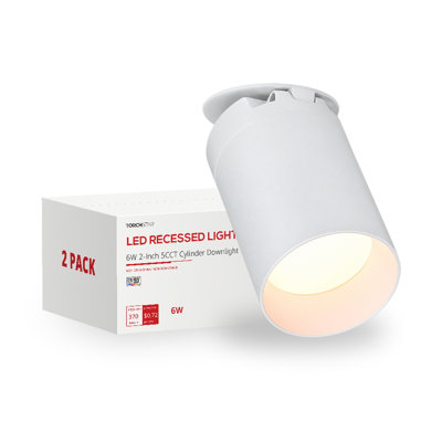 Plafonnier cylindrique DEL Vector 2 po avec boîte de jonction, luminaire encastré directionnel en saillie, incliné, 5 CCT sélectionnables de 2700 K à 5000 K, 370 lm, 6 W, IRC 90+, étanche à l'air (norme IC), résistant à l'humidité, blanc