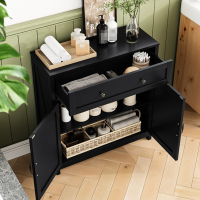 Entryway Buffet Cabinet With Adjustable Shelf And Drawer In Black Finish Kitchen For Storage,