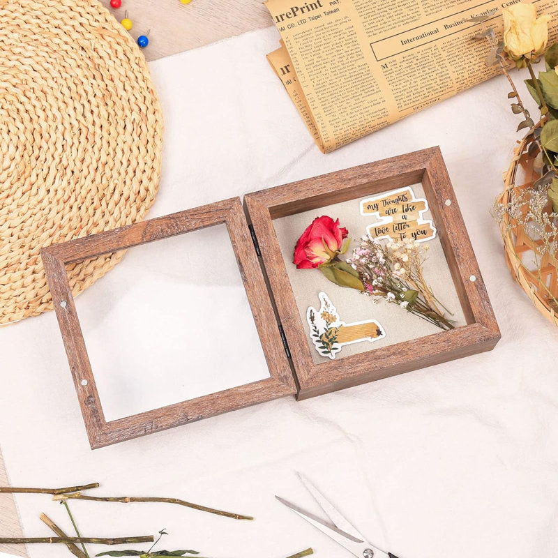 5X5 Small Shadow Box Frame With Linen Back - Sturdy Rustic Memory Display Case Of Flower, Pictures, Medals And More, Rustic Brown