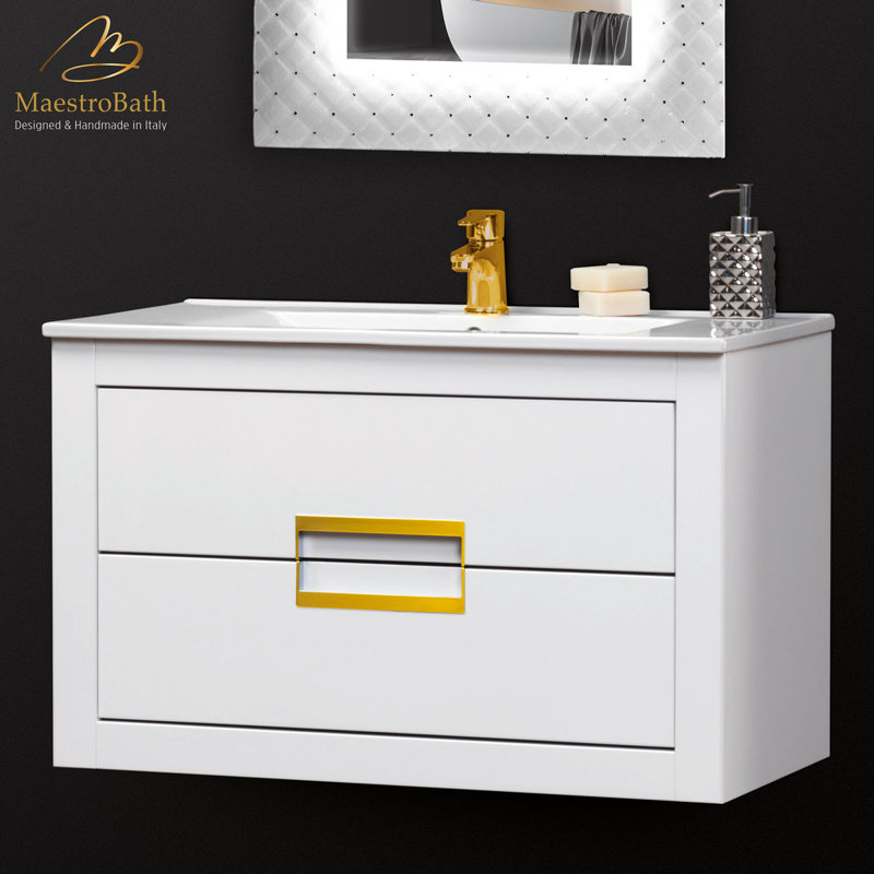 Danya 32'' W Single Vanity, White, White, Gold