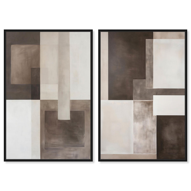 «Tonal Intersection Set», ensemble de 2 boho par Art Remedy, Cadre flottant noir, H 15 po x l 10 po