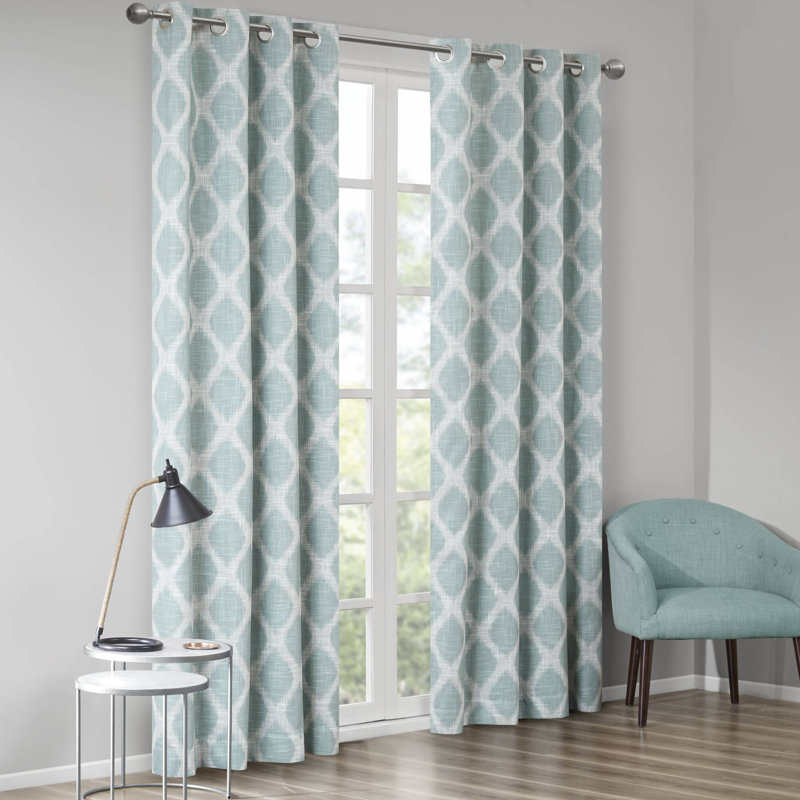 Blakesly Printed Ikat Blackout Single Curtain Panel, Aqua, 50" W x 95" L