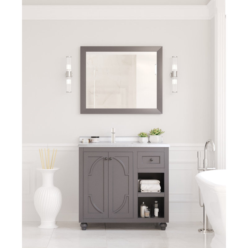 Ensemble de meuble-lavabo simple 36 po Mundy, Gris érable, Bandes blanches