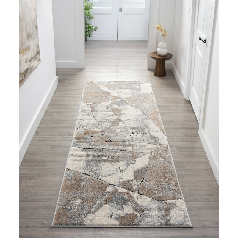 Arneson Collection Geometric Abstract Neutral Area Rug, Runner 2'8" x 7'10"