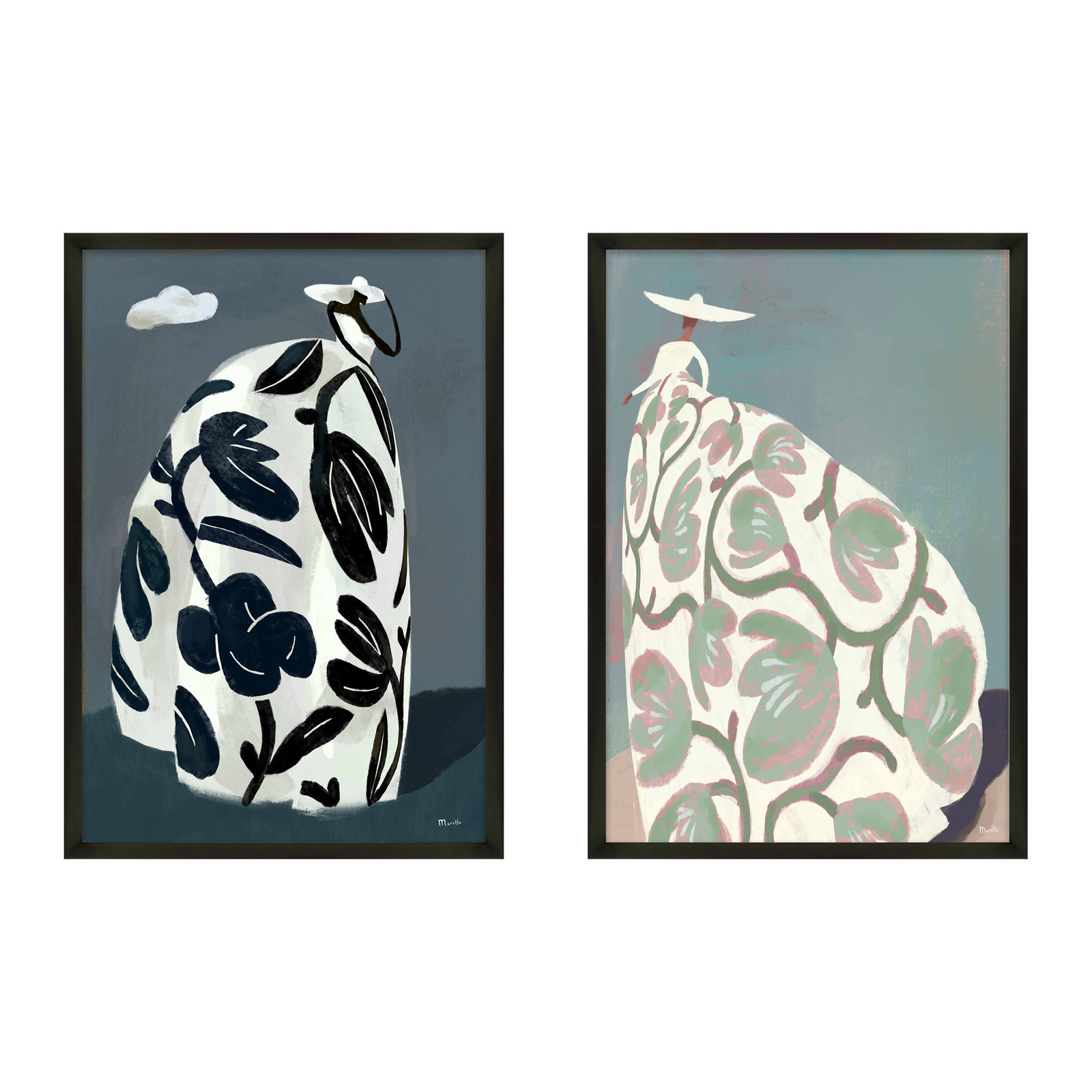 Storm & Beach Dresses by Marco Marella For Studio M, 38" H x 26.5" W, Black Paper Framed