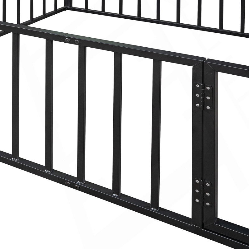 Structure de lit en métal avec clôture et porte, Noir