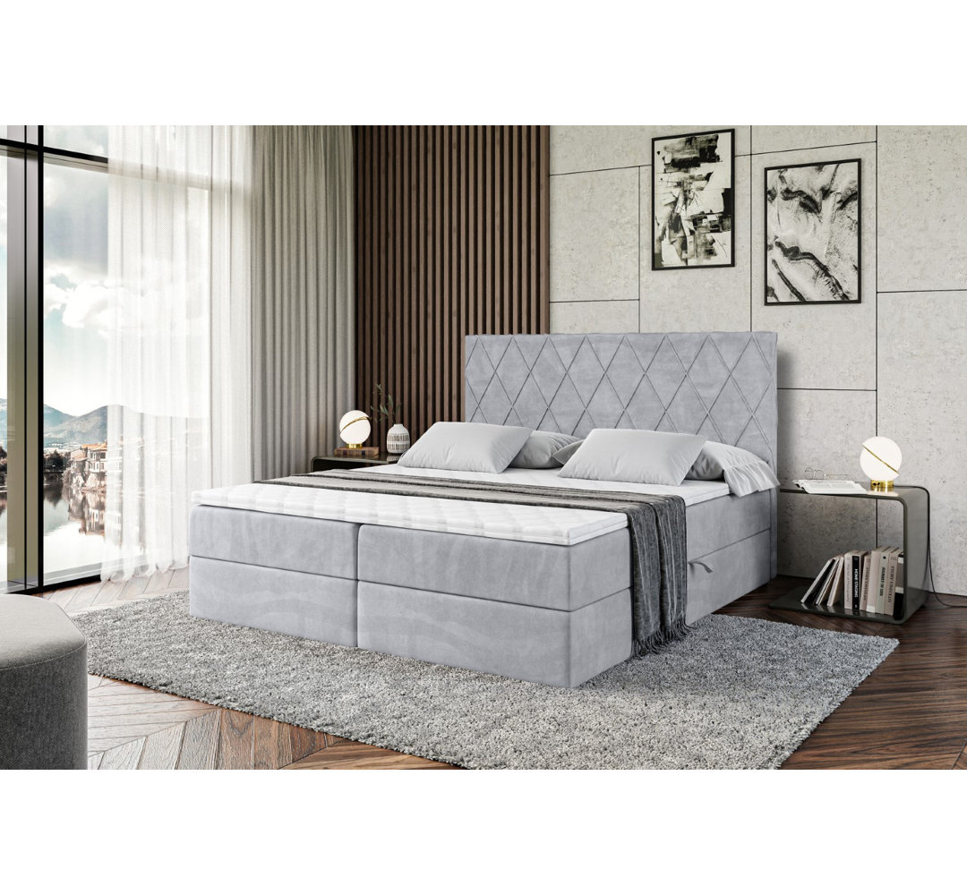 Boxspringbett mit H3 Bonell-Federkernmatratze, Topper und Bettkasten