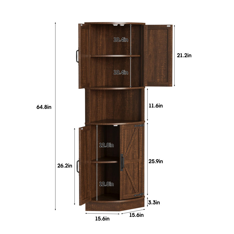 Farmhouse Corner Cabinet for Living Room, Kitchen, Laundry Room, Brown