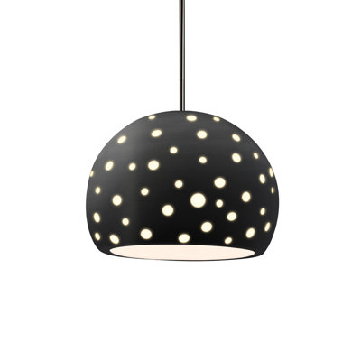 Luminaire suspendu sphère 1 lumière perforée - Carbone - Noir mat - Chrome poli - l 12,25 po x H 9,25 po - Ampoule remplaçable - Tige rigide