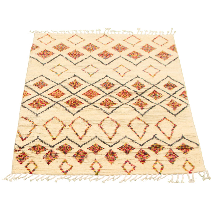 Tapis décoratif en laine noué à la main de conception unique 4 pi 1 po x 6 pi 1 po Ayzah noué à la main