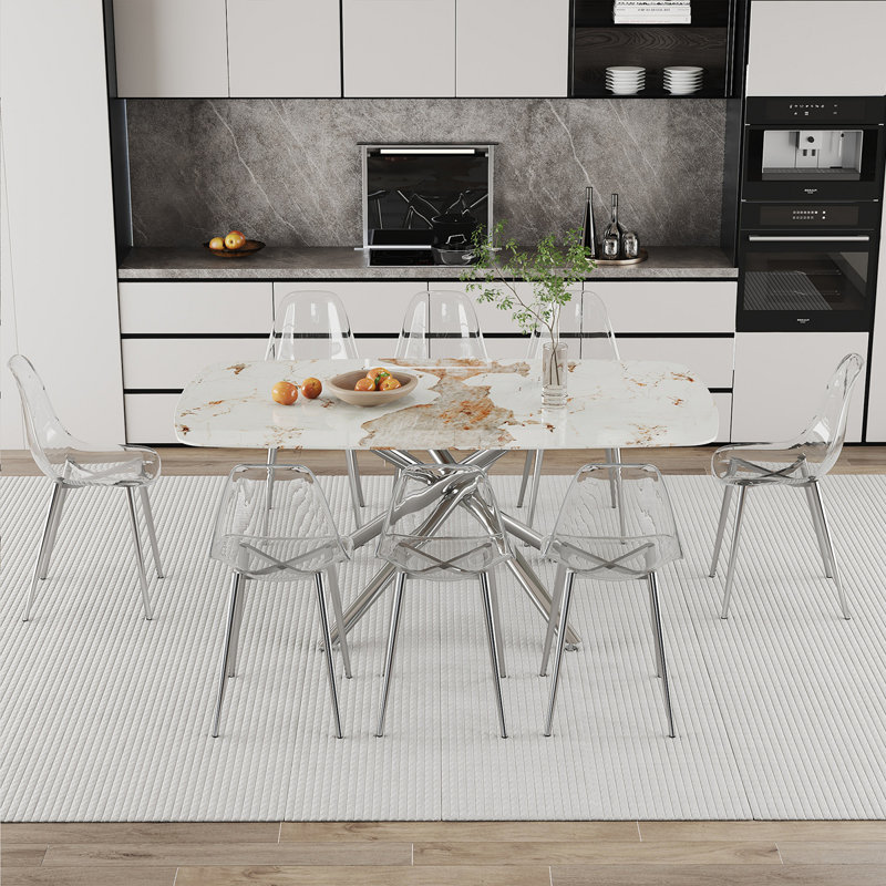 Ensemble de table et de chaises Ensemble de table de salle à manger en verre trempé luxueux, Blanc